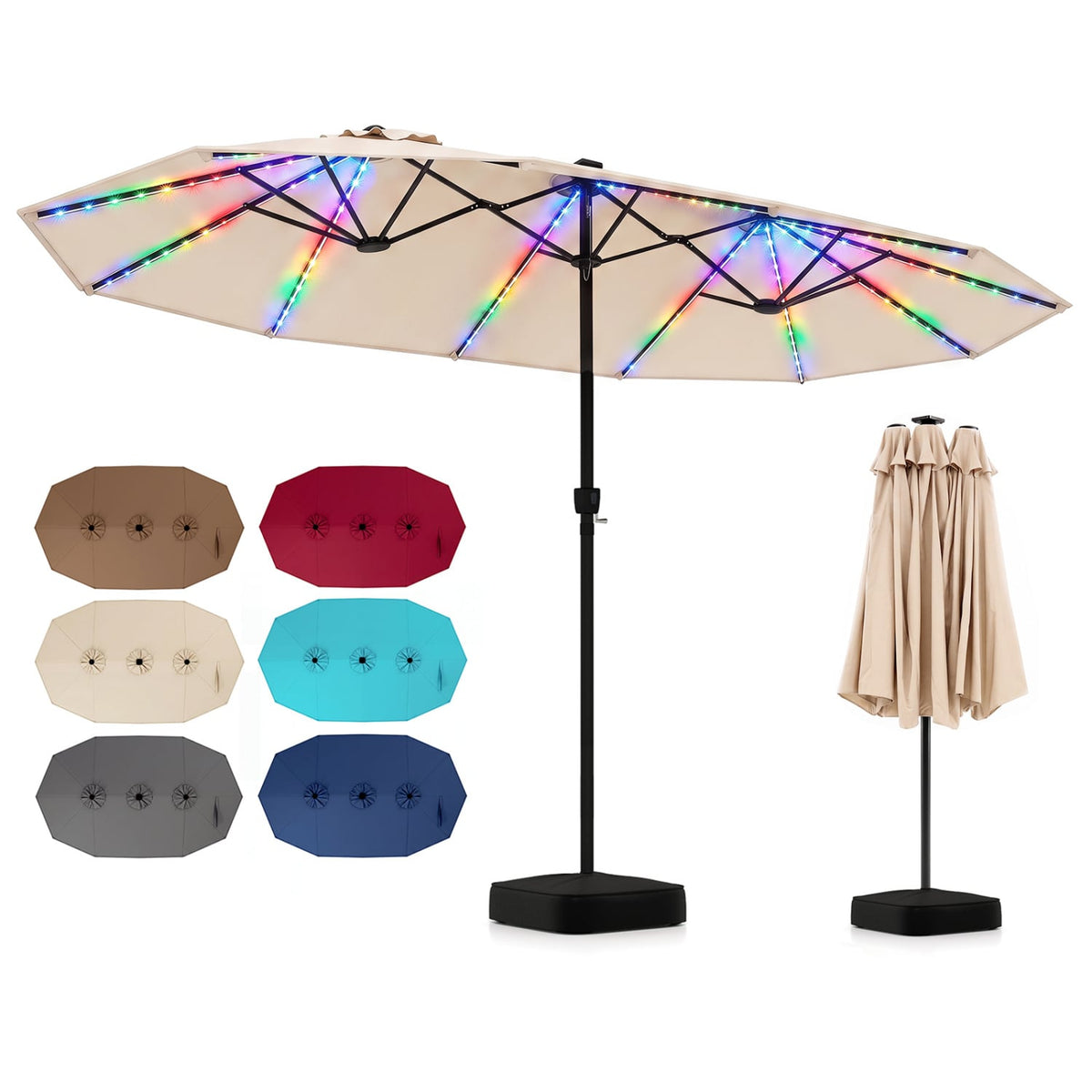 15.5FT Extra-Large Patio Umbrella with Base 12 Reinforced Ribs-Beige-Outdoor Umbrellas-DECOROLALA