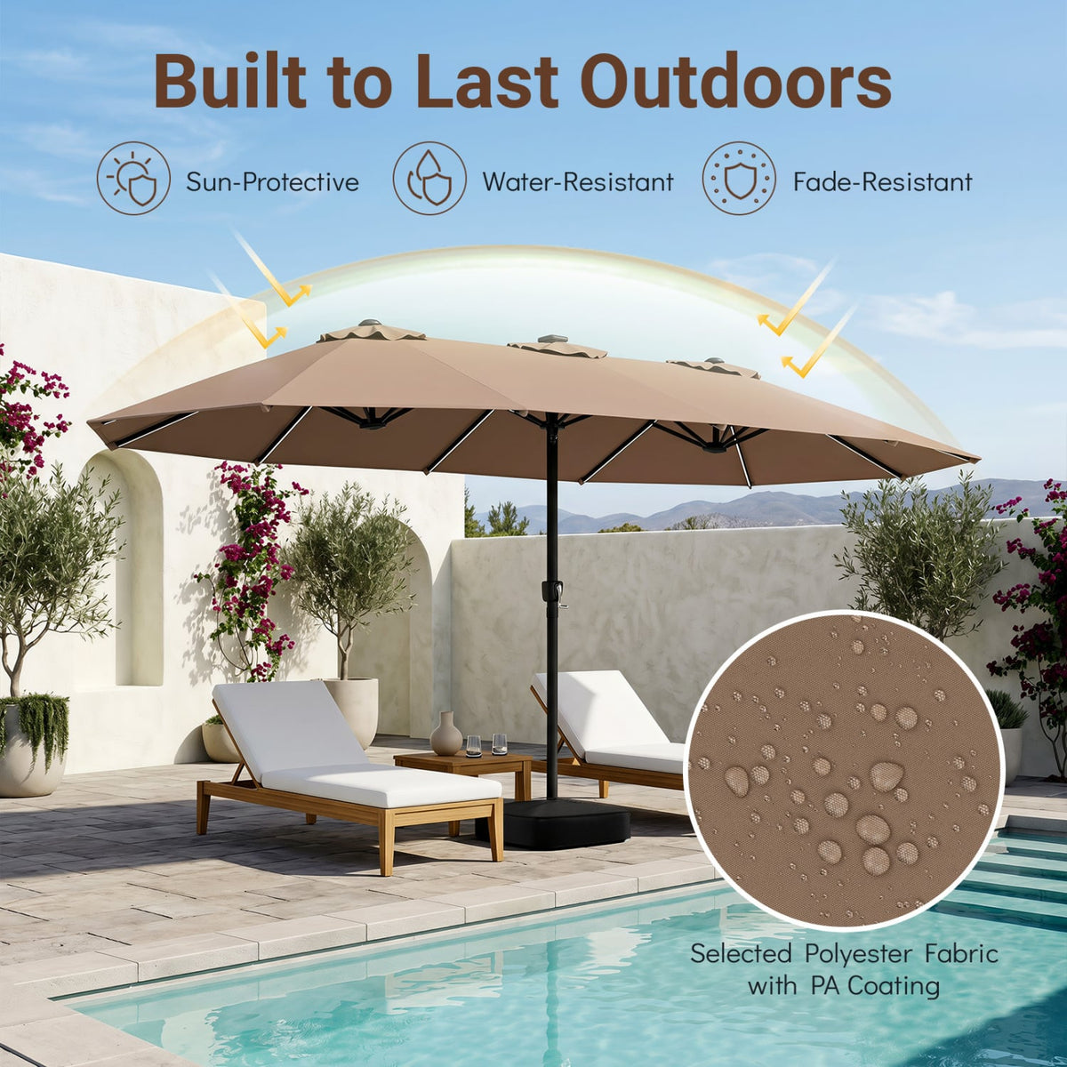 15.5FT Extra-Large Patio Umbrella with Base 12 Reinforced Ribs-Brown-Outdoor Umbrellas-DECOROLALA