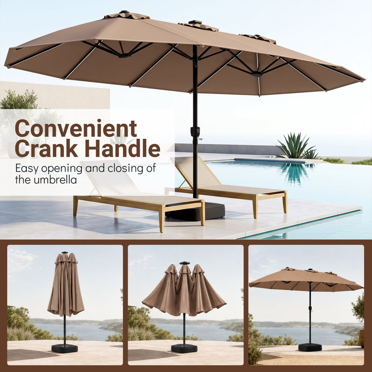 15.5FT Extra-Large Patio Umbrella with Base 12 Reinforced Ribs-Brown-Outdoor Umbrellas-DECOROLALA