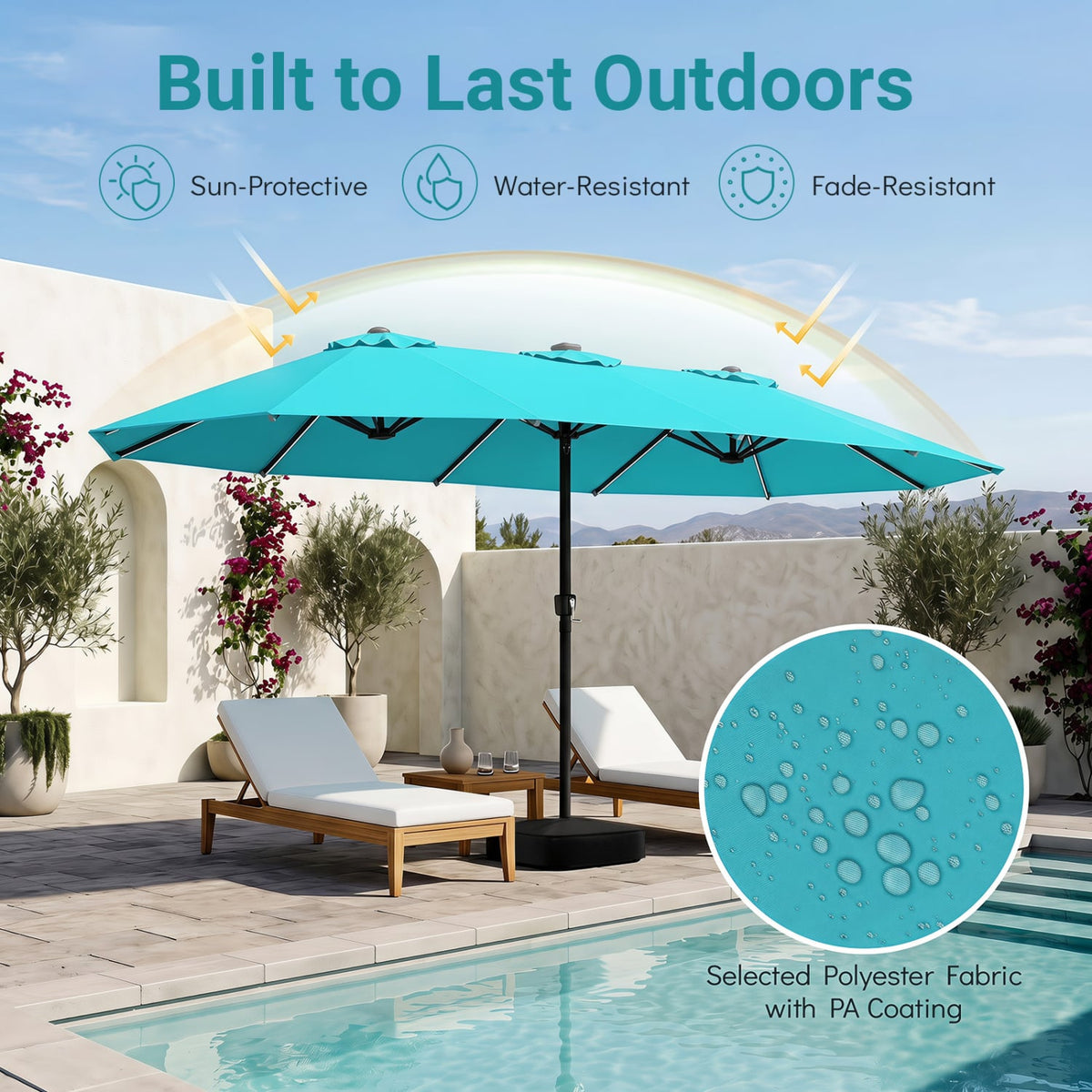 15.5FT Extra-Large Patio Umbrella with Base 12 Reinforced Ribs-Turquoise-Outdoor Umbrellas-DECOROLALA