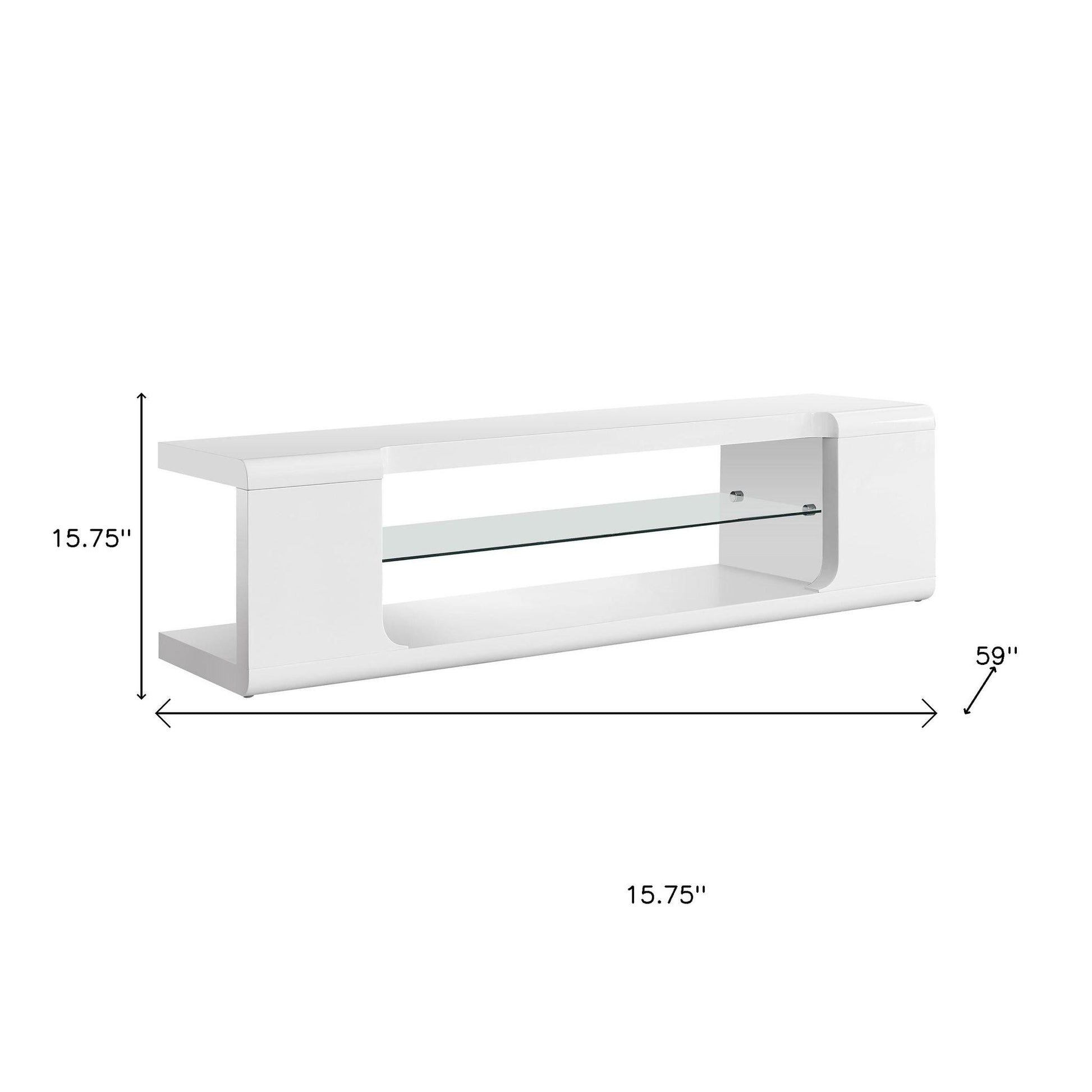 15.75" X 59" X 15.75" White Clear Hollow Core Tempered Glass TV Stand-TV Stands-DECOROLALA