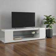 15.75" X 59" X 15.75" White Clear Hollow Core Tempered Glass TV Stand-TV Stands-DECOROLALA