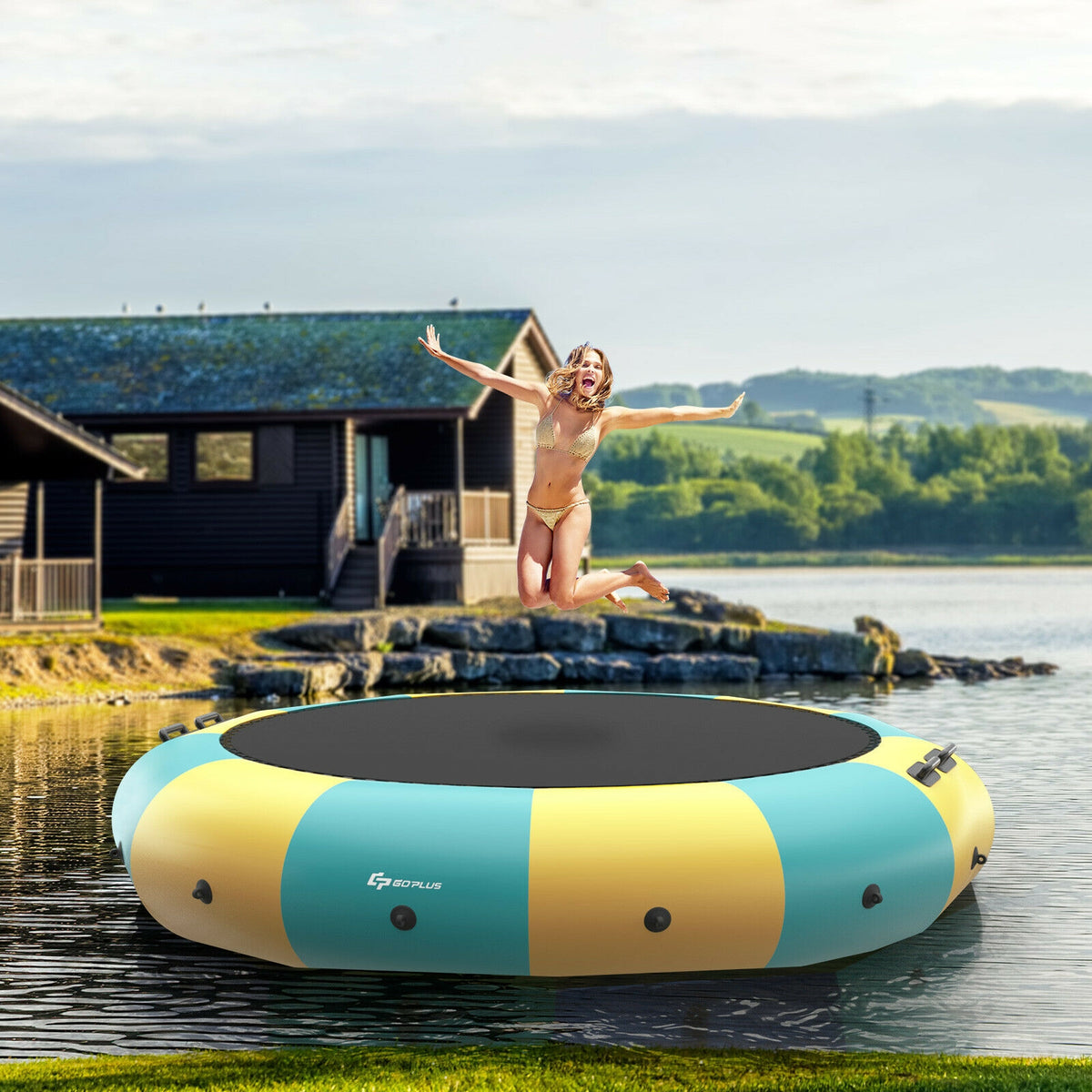 15ft Inflatable Water Bouncer Trampoline with Electric Inflator-Trampolines-DECOROLALA