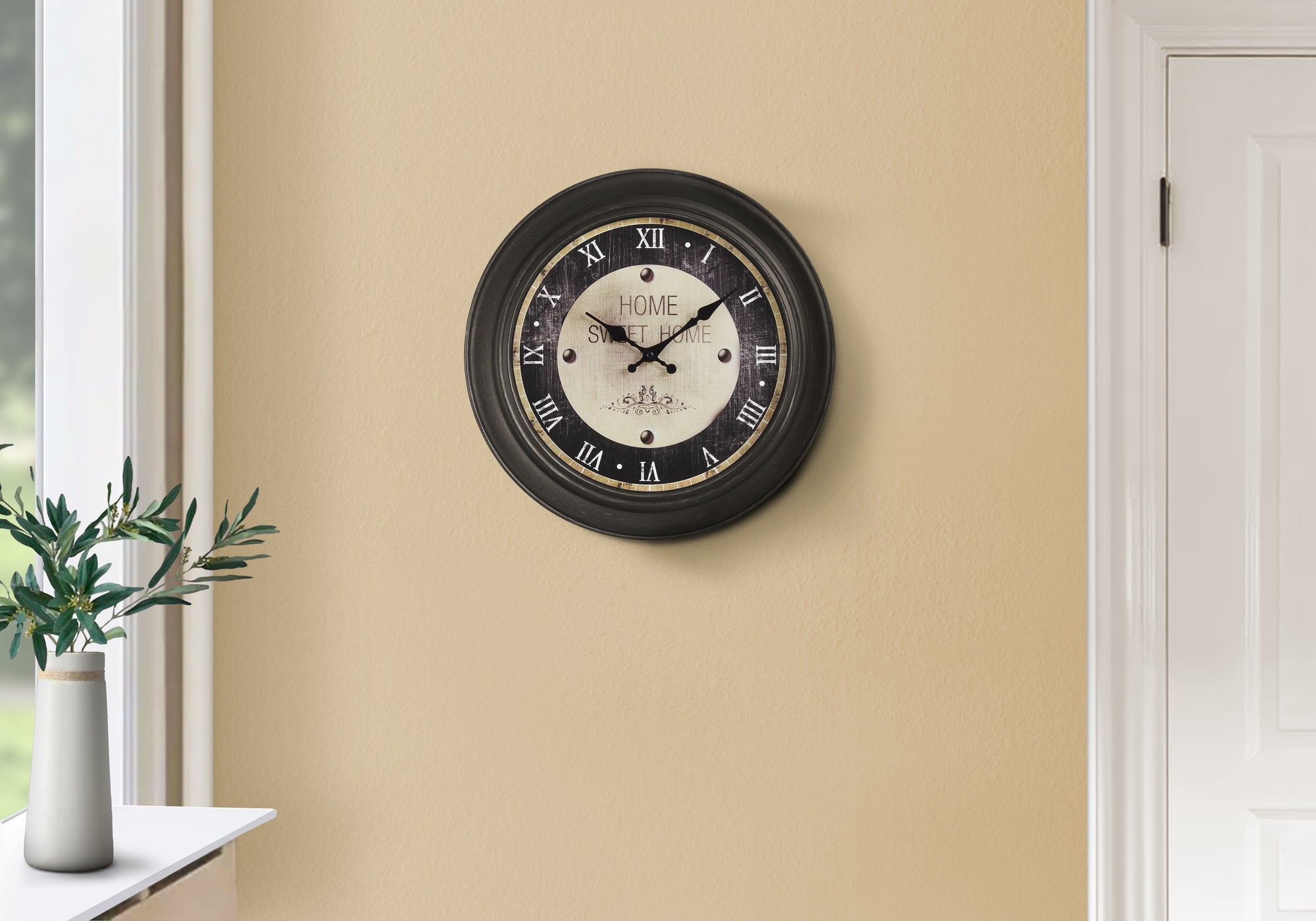 16" Antique Brown Wall Clock with Roman Numerals-Clocks-DECOROLALA
