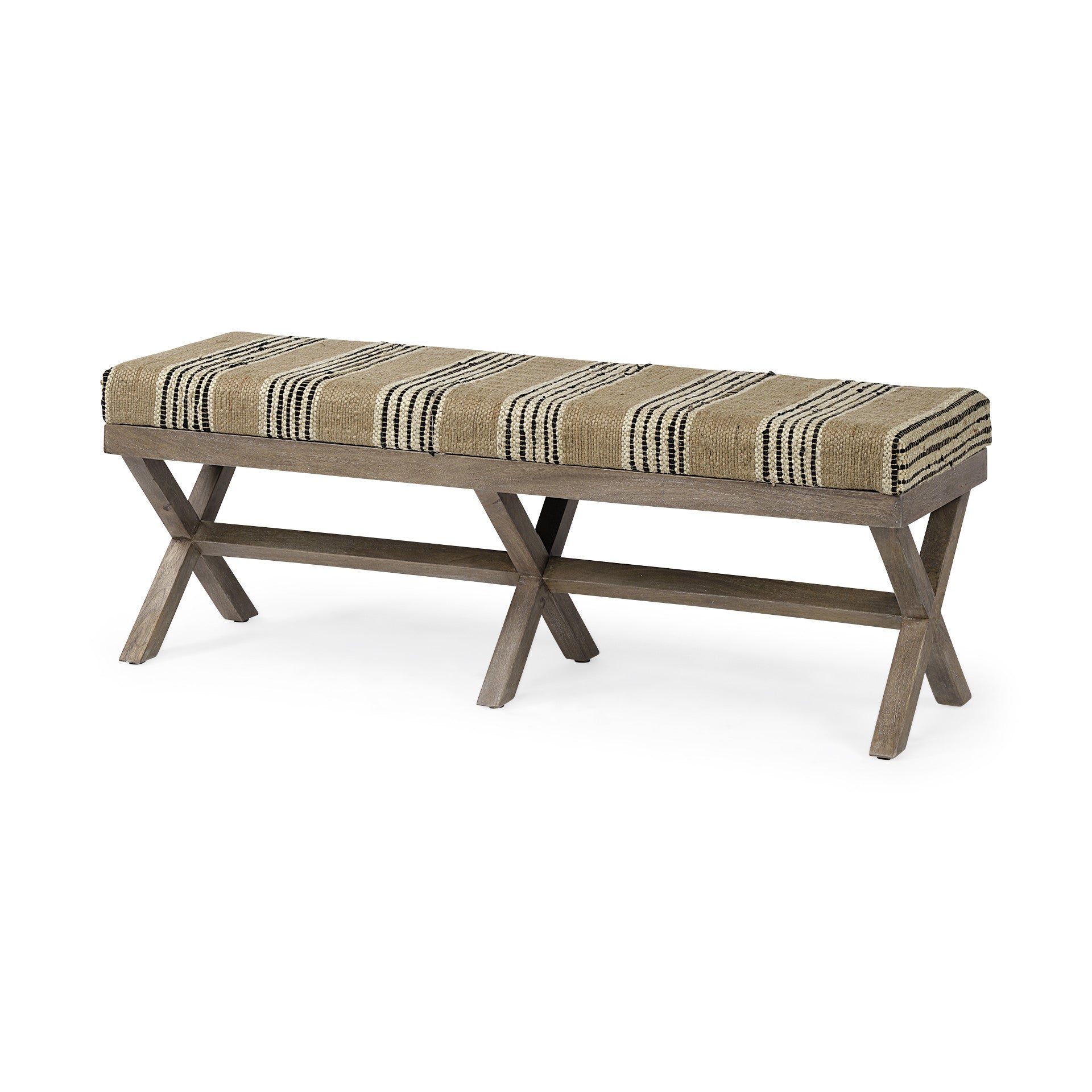 16" Beige And Brown Upholstered Cotton Blend Bench-Benches-DECOROLALA