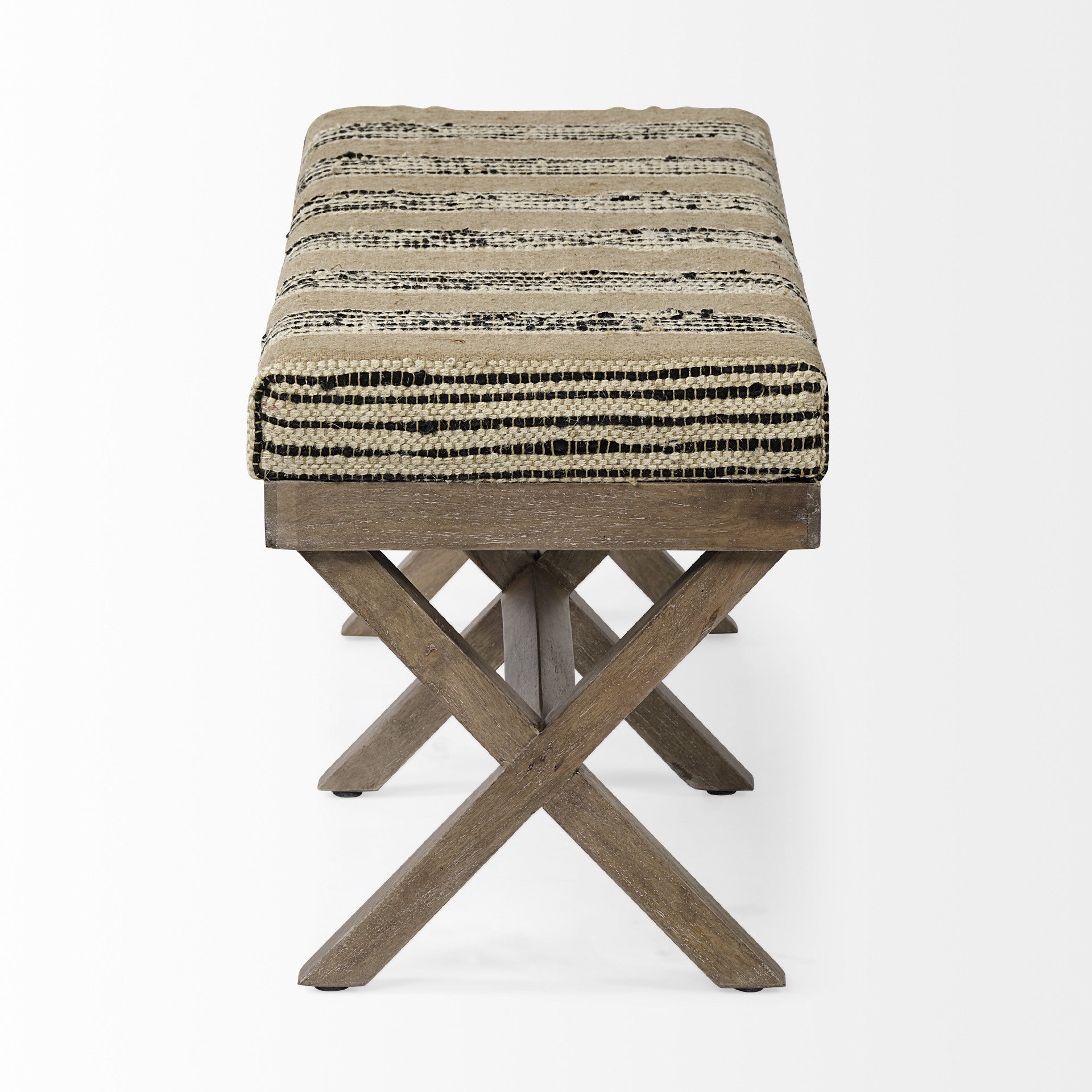 16" Beige And Brown Upholstered Cotton Blend Bench-Benches-DECOROLALA