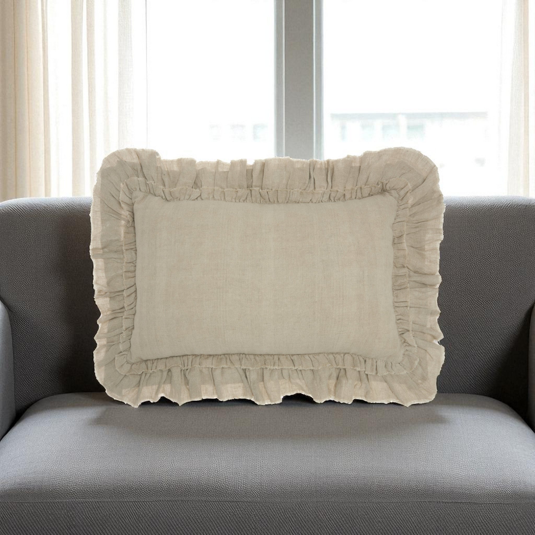 16" Beige Linen Throw Pillow-Accent Throw Pillows-DECOROLALA