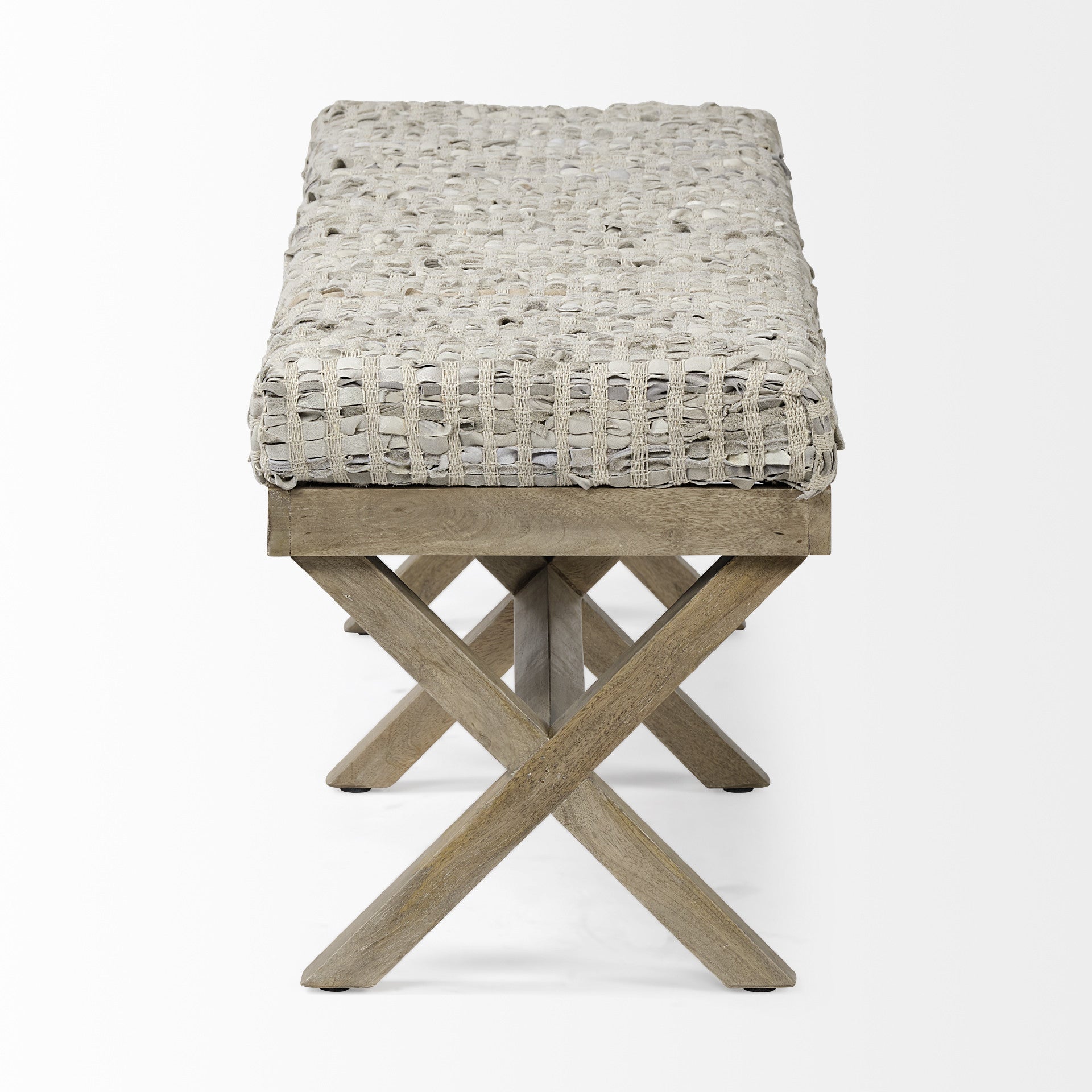 16" Beige and Brown Upholstered Faux Leather Bench-Benches-DECOROLALA