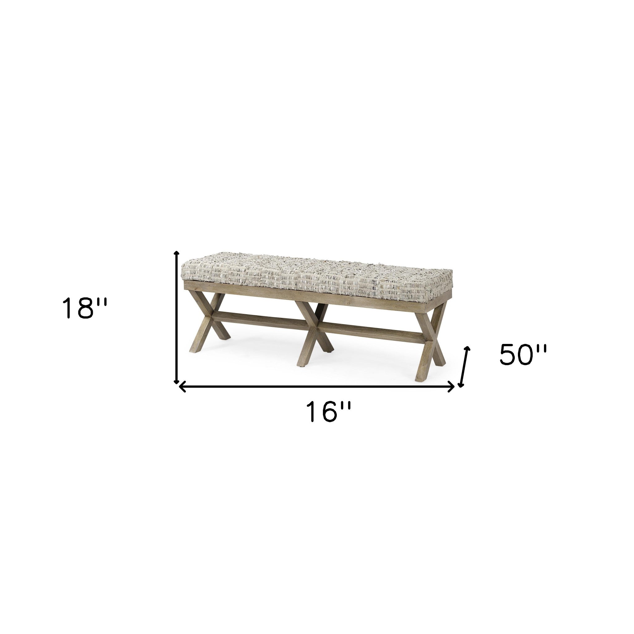 16" Beige and Brown Upholstered Faux Leather Bench-Benches-DECOROLALA