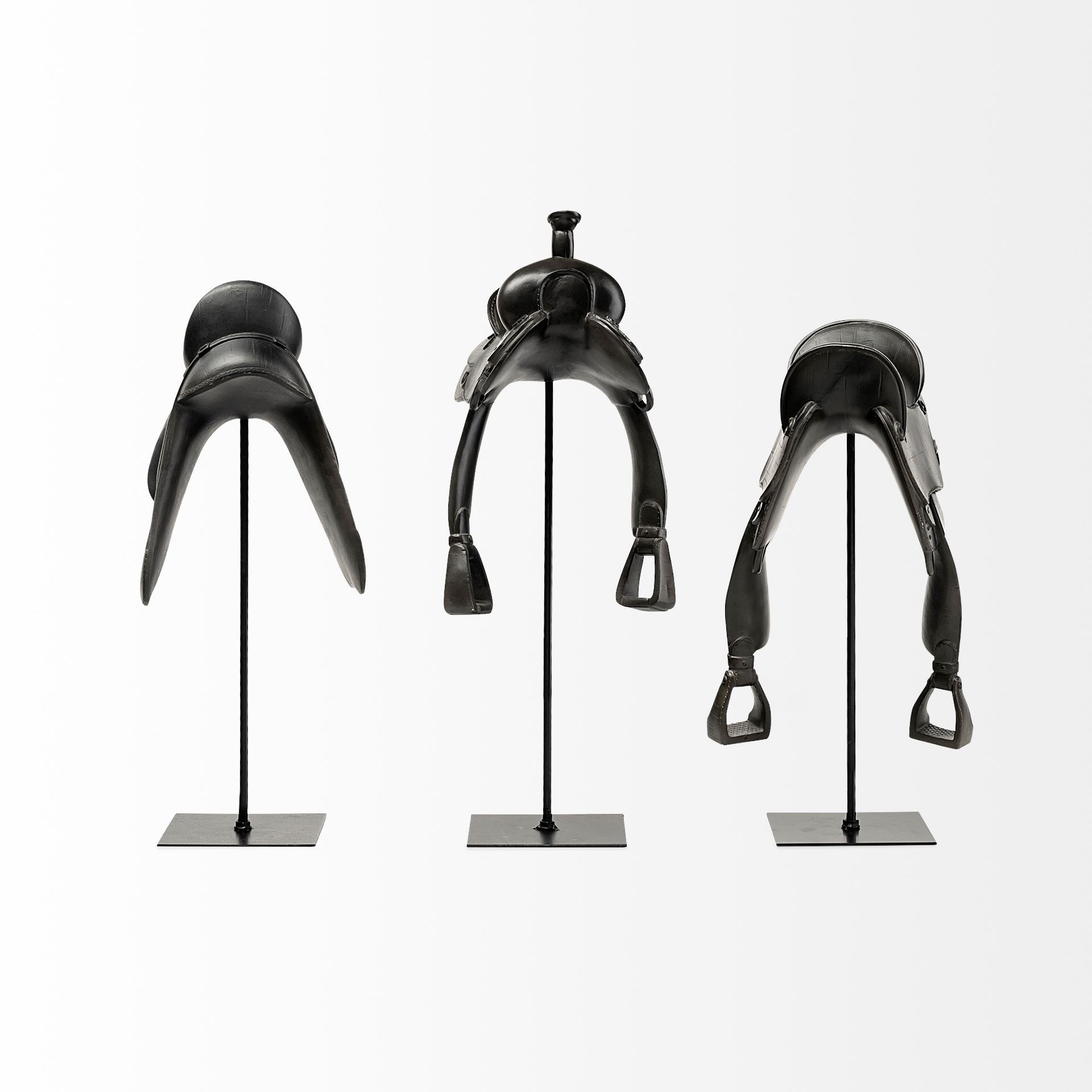 16" Black Metal and Resin Western Horse Saddle Tabletop Sculpture-Sculptures-DECOROLALA