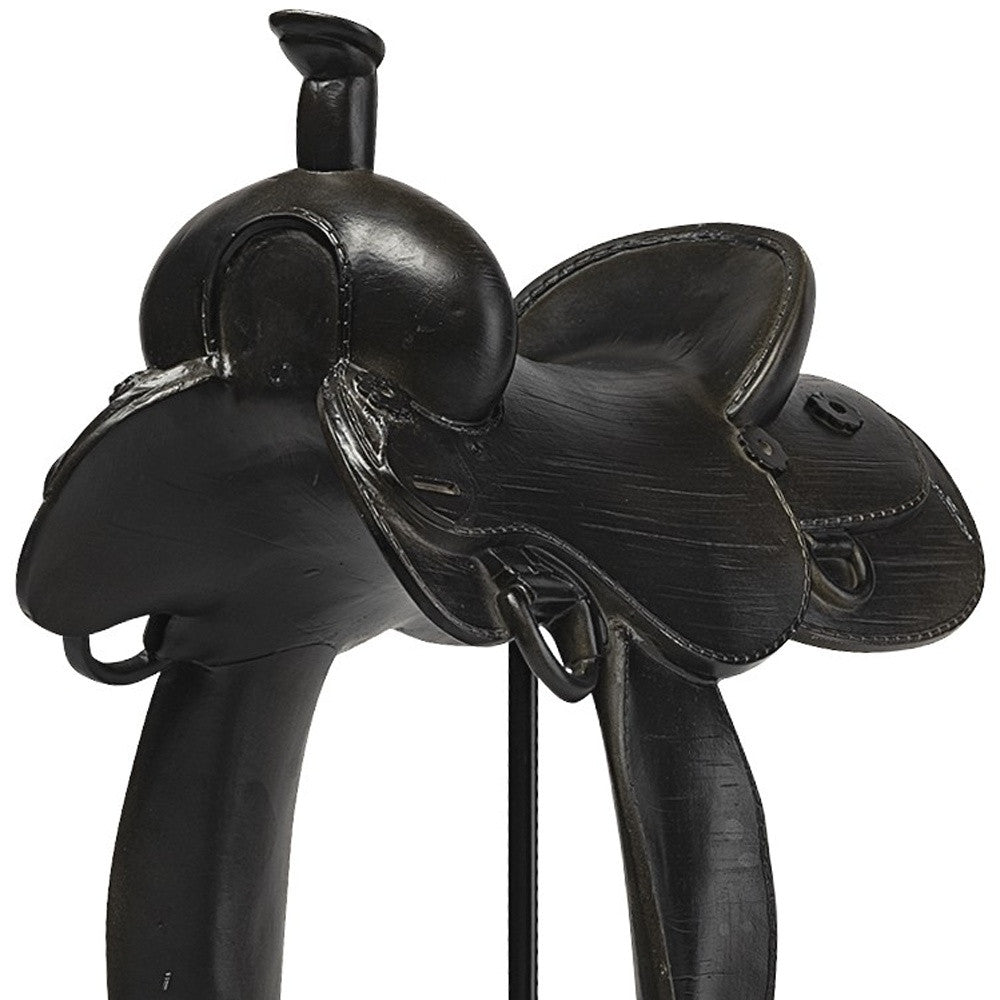 16" Black Metal and Resin Western Horse Saddle Tabletop Sculpture-Sculptures-DECOROLALA