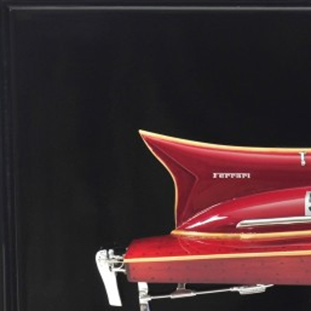 16" Black and Red Ferrari Hydroplane Half Hull Boat Hand Painted Decorative Boat-Sculptures-DECOROLALA