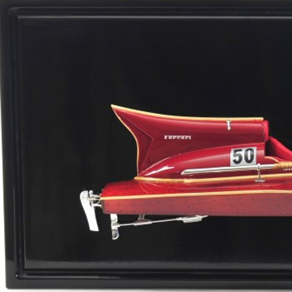 16" Black and Red Ferrari Hydroplane Half Hull Boat Hand Painted Decorative Boat-Sculptures-DECOROLALA