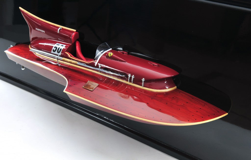 16" Black and Red Ferrari Hydroplane Half Hull Boat Hand Painted Decorative Boat-Sculptures-DECOROLALA