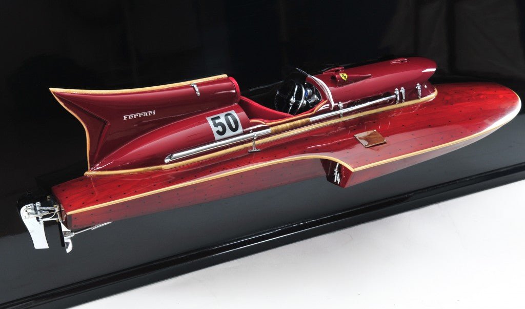 16" Black and Red Ferrari Hydroplane Half Hull Boat Hand Painted Decorative Boat-Sculptures-DECOROLALA