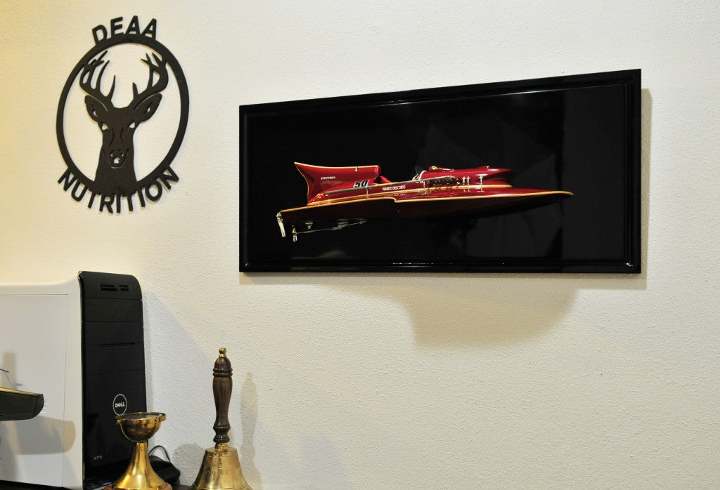 16" Black and Red Ferrari Hydroplane Half Hull Boat Hand Painted Decorative Boat-Sculptures-DECOROLALA