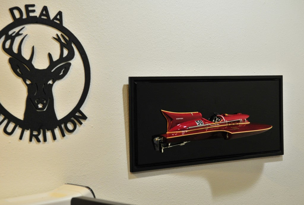 16" Black and Red Ferrari Hydroplane Half Hull Boat Hand Painted Decorative Boat-Sculptures-DECOROLALA