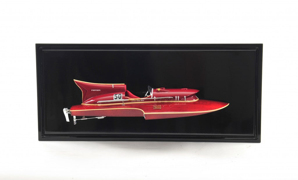 16" Black and Red Ferrari Hydroplane Half Hull Boat Hand Painted Decorative Boat-Sculptures-DECOROLALA