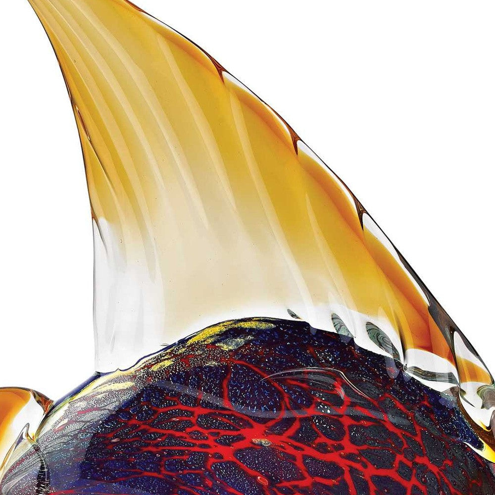 16" Black and Red Murano Glass Fish Figurine Tabletop Sculpture-Sculptures-DECOROLALA