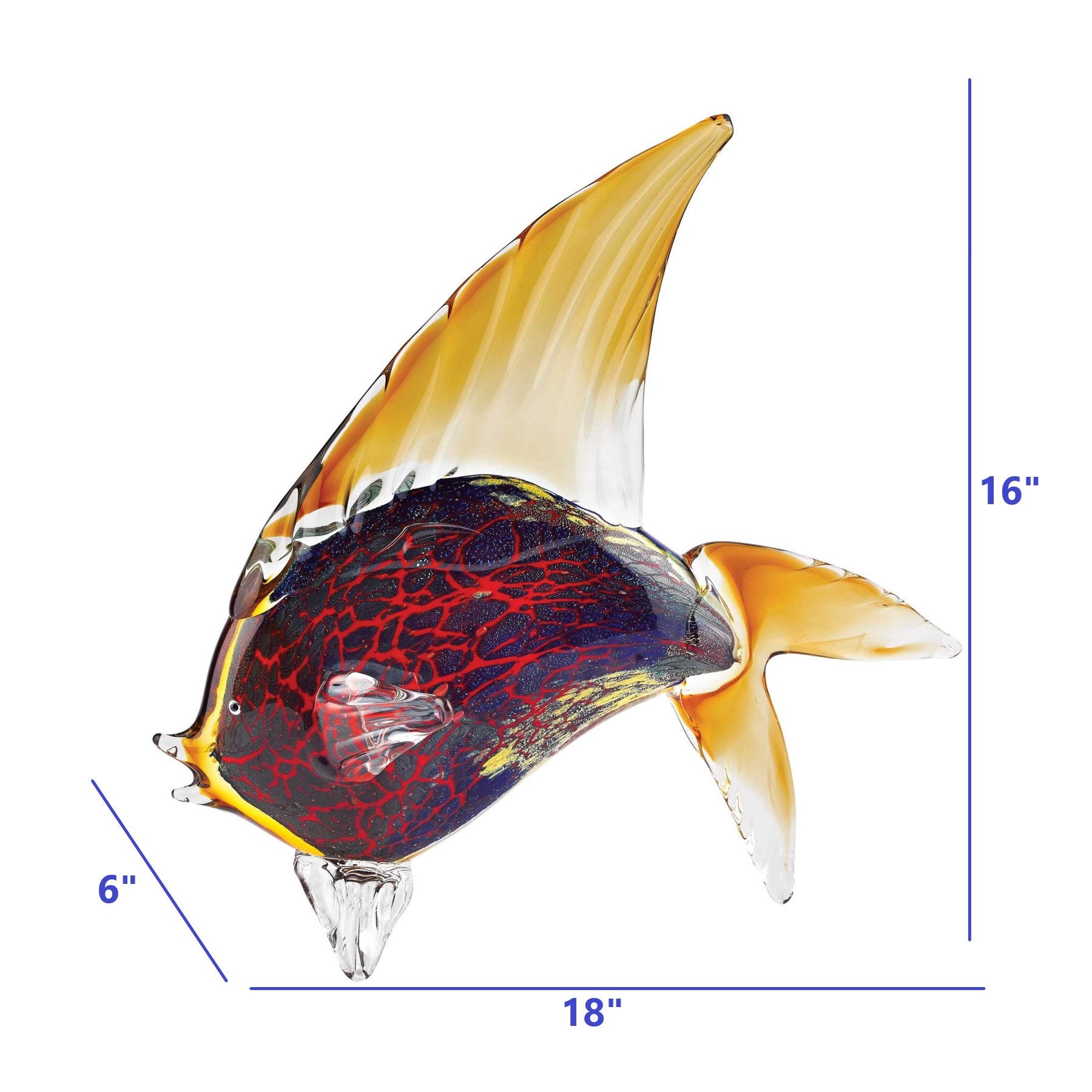 16" Black and Red Murano Glass Fish Figurine Tabletop Sculpture-Sculptures-DECOROLALA