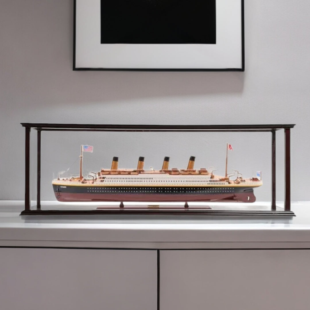16" Black and Red Solid Wood Hand Painted 1912 RMS Titanic Medium Display Case Model Boat-Sculptures-DECOROLALA