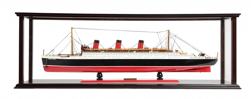 16" Black and Red Solid Wood Hand Painted RMS Queen Mary Medium Display Case Model Boat-Sculptures-DECOROLALA