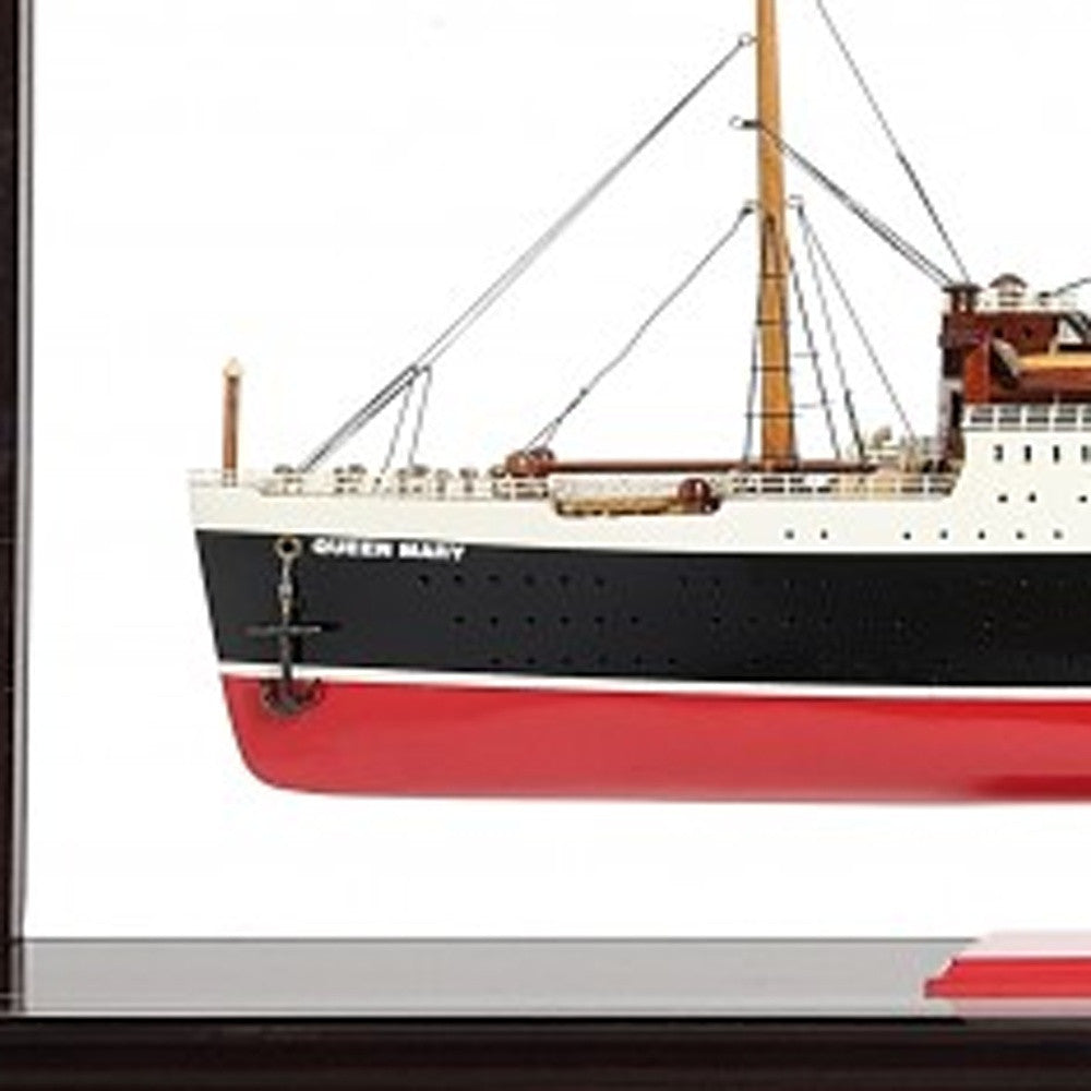 16" Black and Red Solid Wood Hand Painted RMS Queen Mary Medium Display Case Model Boat-Sculptures-DECOROLALA