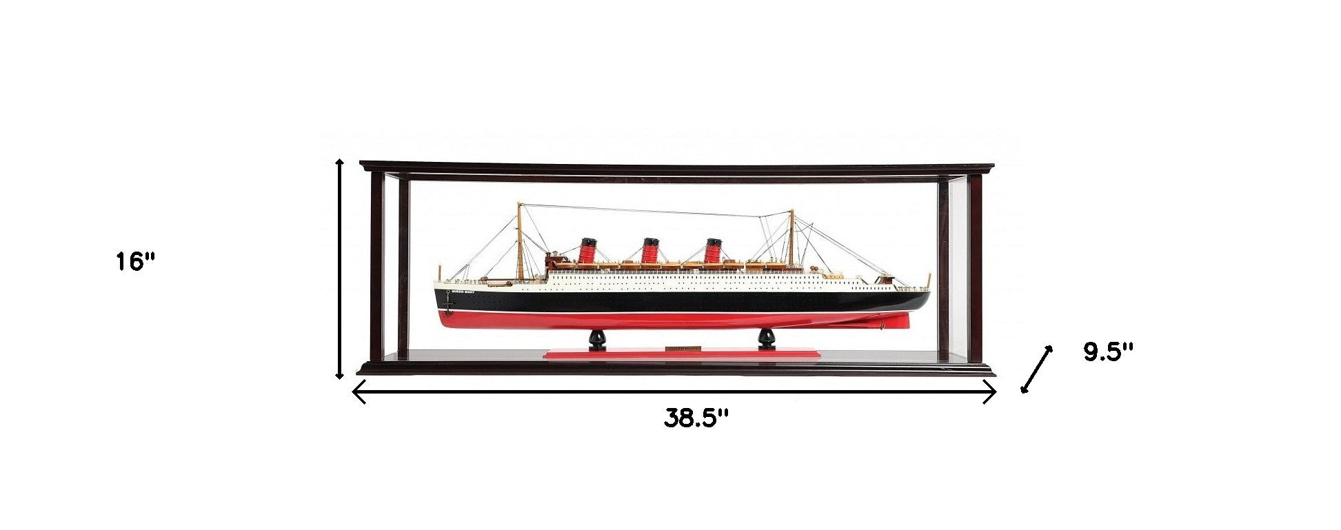 16" Black and Red Solid Wood Hand Painted RMS Queen Mary Medium Display Case Model Boat-Sculptures-DECOROLALA