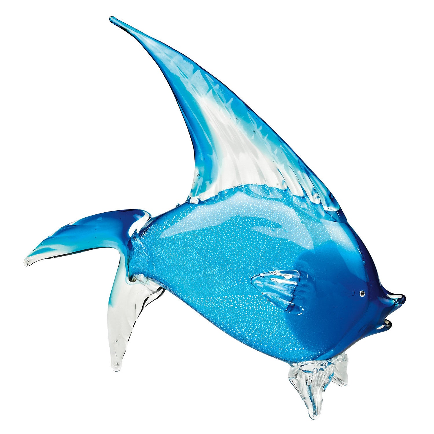 16" Blue Murano Glass Fish Figurine Tabletop Sculpture-Sculptures-DECOROLALA