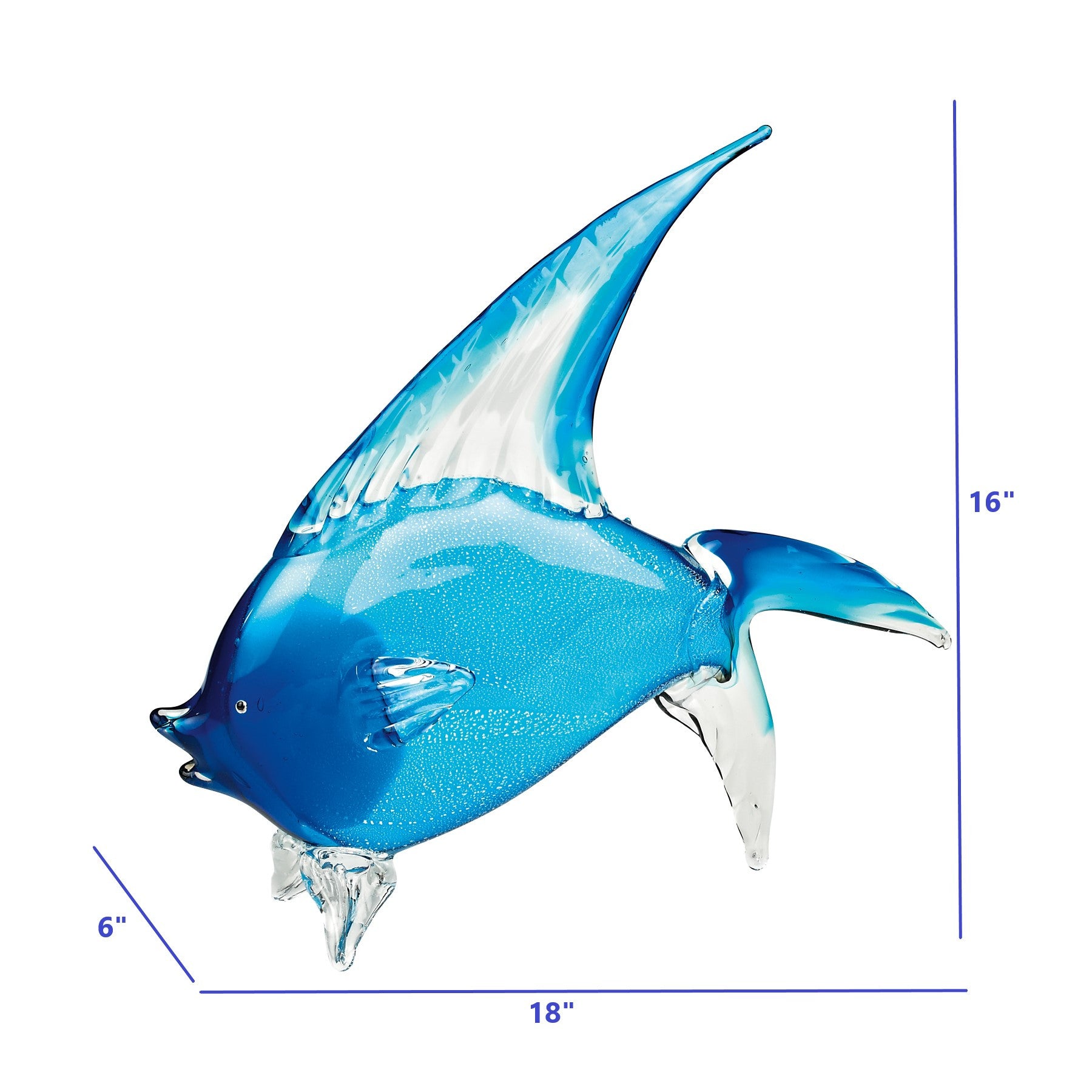 16" Blue Murano Glass Fish Figurine Tabletop Sculpture-Sculptures-DECOROLALA
