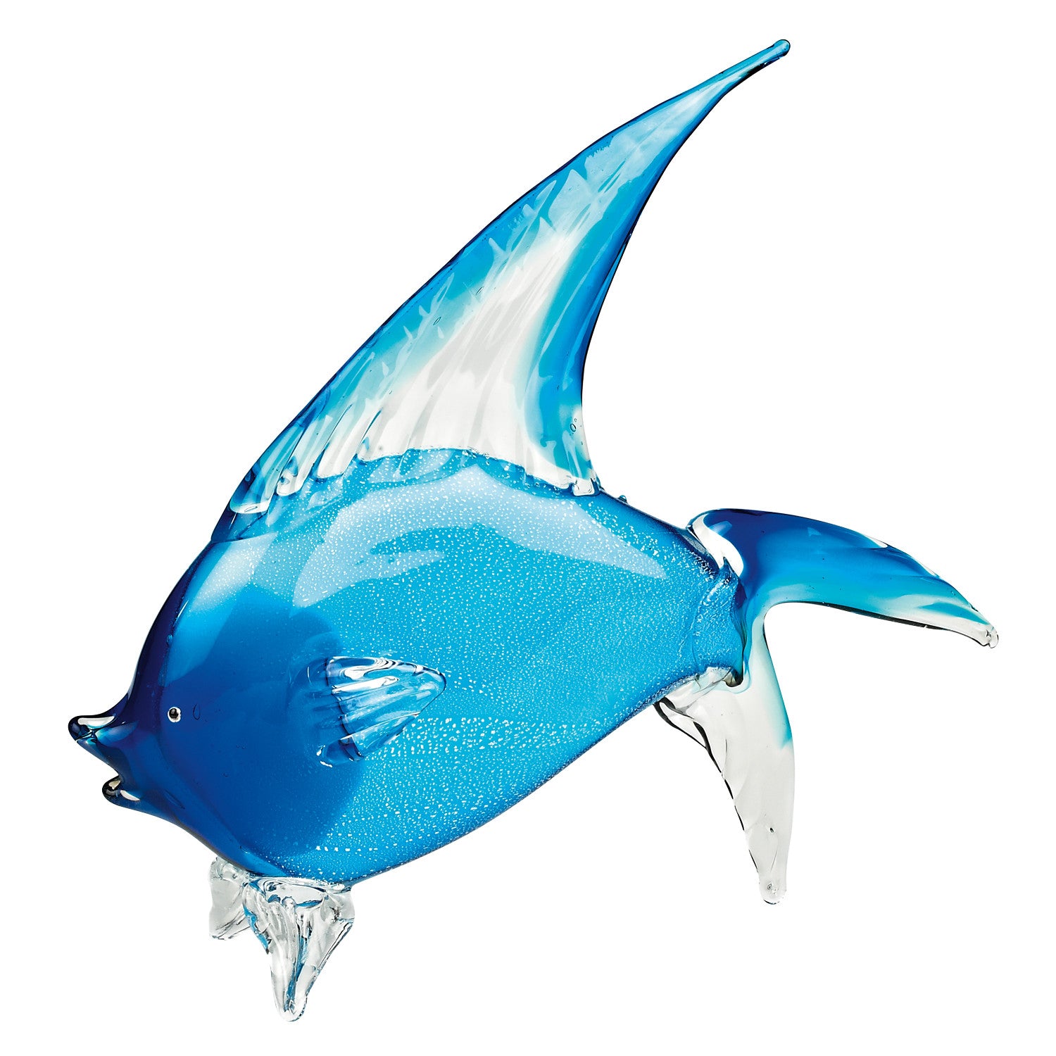 16" Blue Murano Glass Fish Figurine Tabletop Sculpture-Sculptures-DECOROLALA