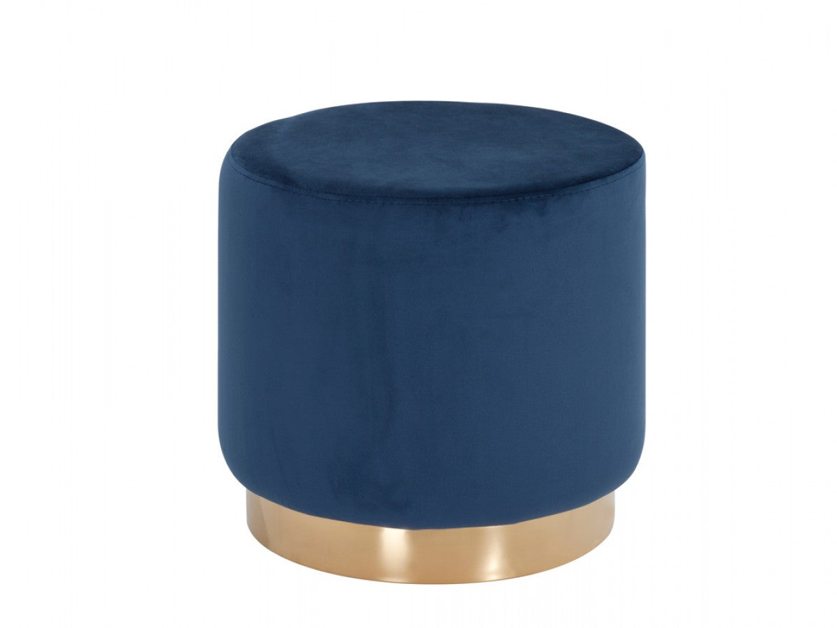 16" Blue Velvet And Gold Footstool Ottoman-Ottomans-DECOROLALA