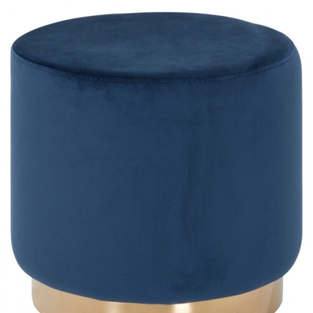 16" Blue Velvet And Gold Footstool Ottoman-Ottomans-DECOROLALA