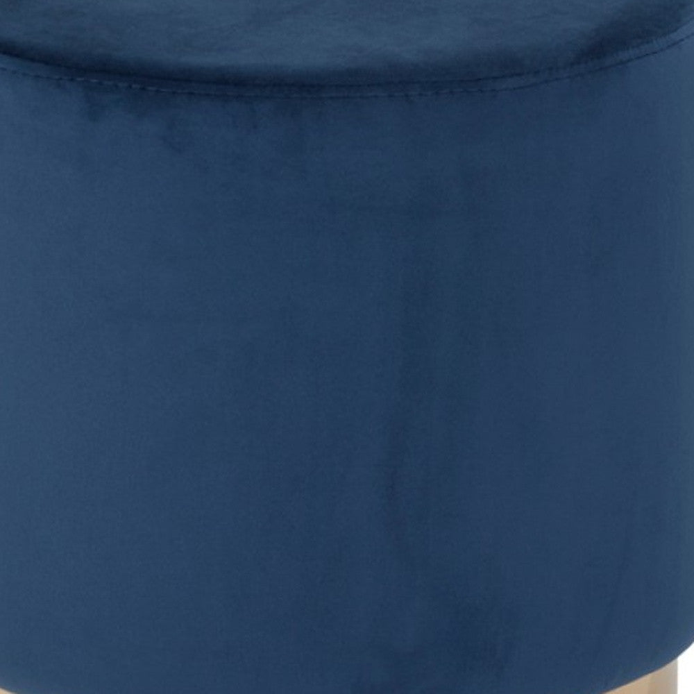 16" Blue Velvet And Gold Footstool Ottoman-Ottomans-DECOROLALA
