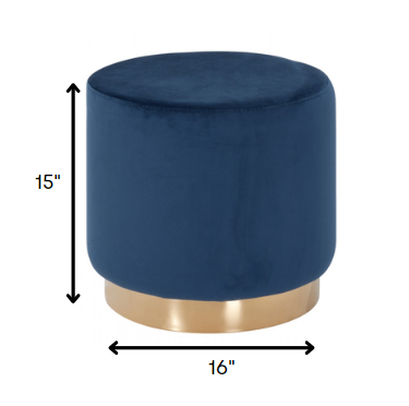 16" Blue Velvet And Gold Footstool Ottoman-Ottomans-DECOROLALA