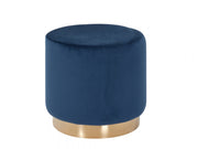 16" Blue Velvet And Gold Footstool Ottoman-Ottomans-DECOROLALA