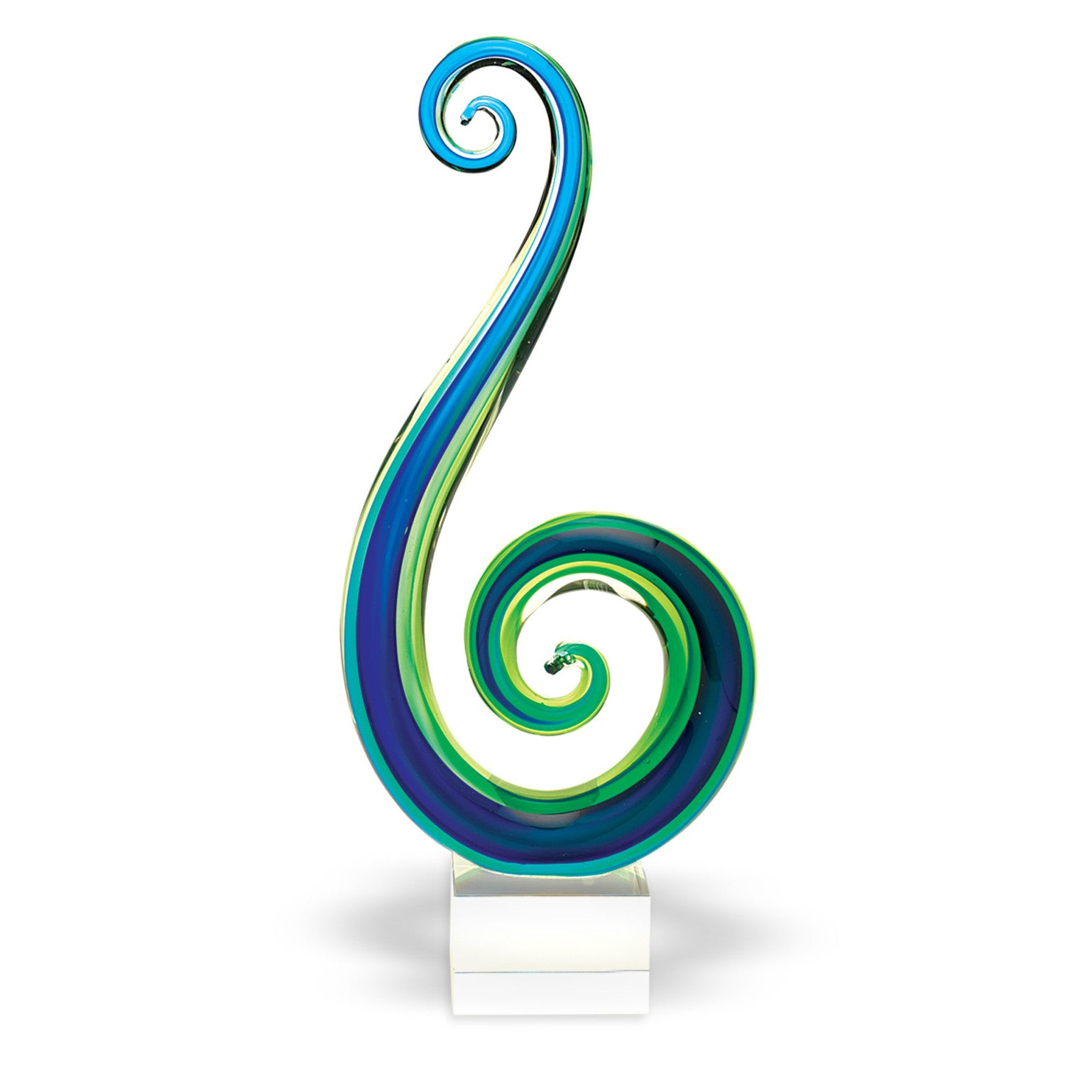16" Blue and Green Murano Glass Modern Abstract Tabletop Sculpture-Sculptures-DECOROLALA