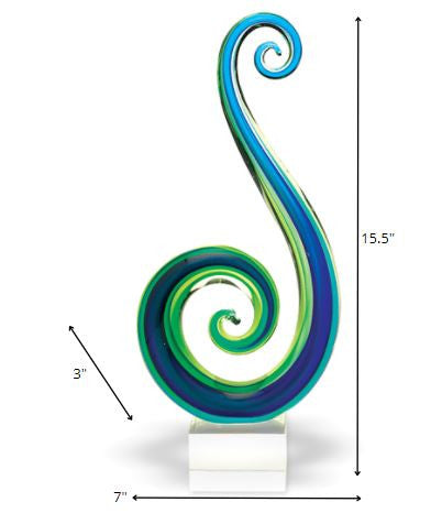 16" Blue and Green Murano Glass Modern Abstract Tabletop Sculpture-Sculptures-DECOROLALA