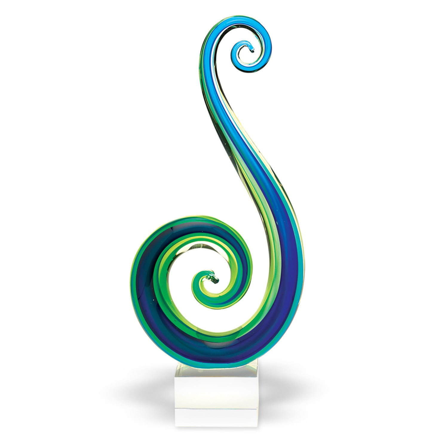 16" Blue and Green Murano Glass Modern Abstract Tabletop Sculpture-Sculptures-DECOROLALA