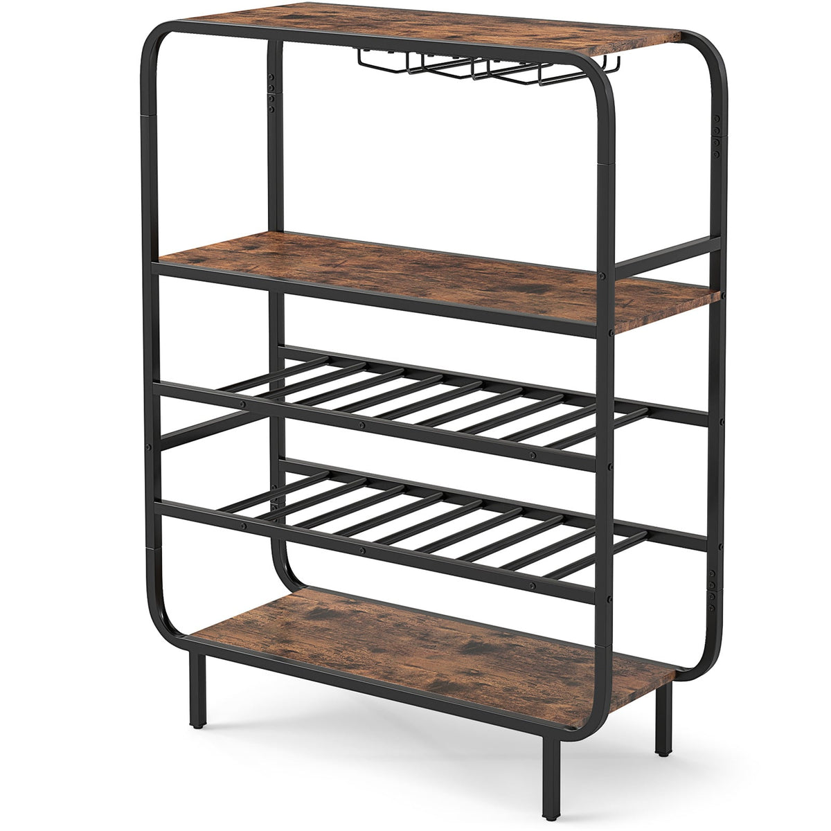 16 Bottle Wine Rack with 5-Tier Wine Shelf and Glass Holders for Kitchen Bar-Rustic Brown-Wine Racks-DECOROLALA