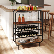 16 Bottle Wine Rack with 5-Tier Wine Shelf and Glass Holders for Kitchen Bar-Rustic Brown-Wine Racks-DECOROLALA