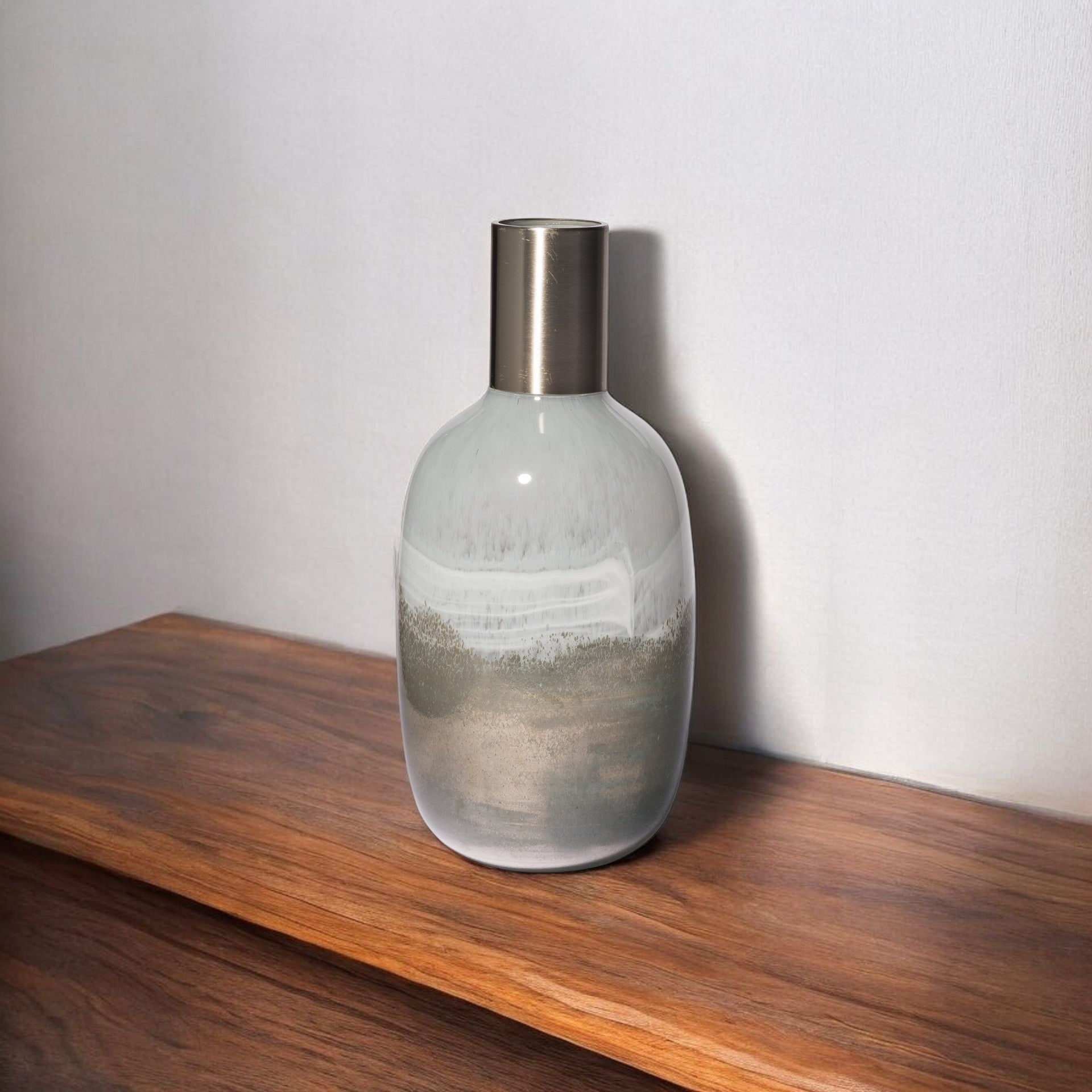 16" Bronze And White Ombre Glass Cylinder Table Vase-Vases-DECOROLALA