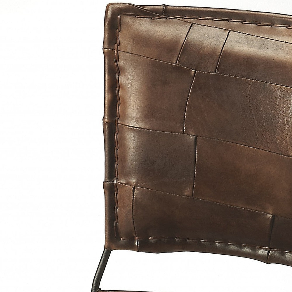 16" Brown Faux Leather Patchwork Side Chair-Accent Chairs-DECOROLALA