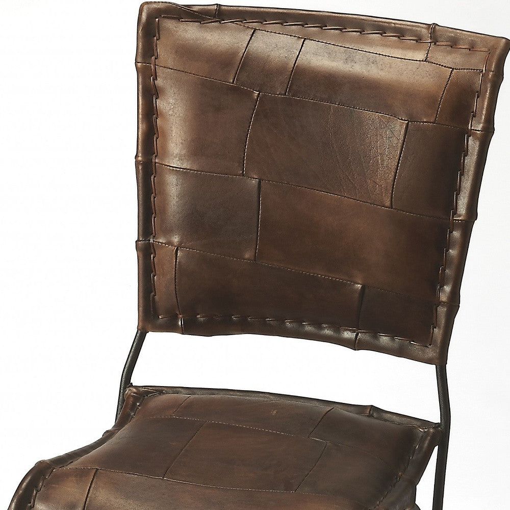 16" Brown Faux Leather Patchwork Side Chair-Accent Chairs-DECOROLALA