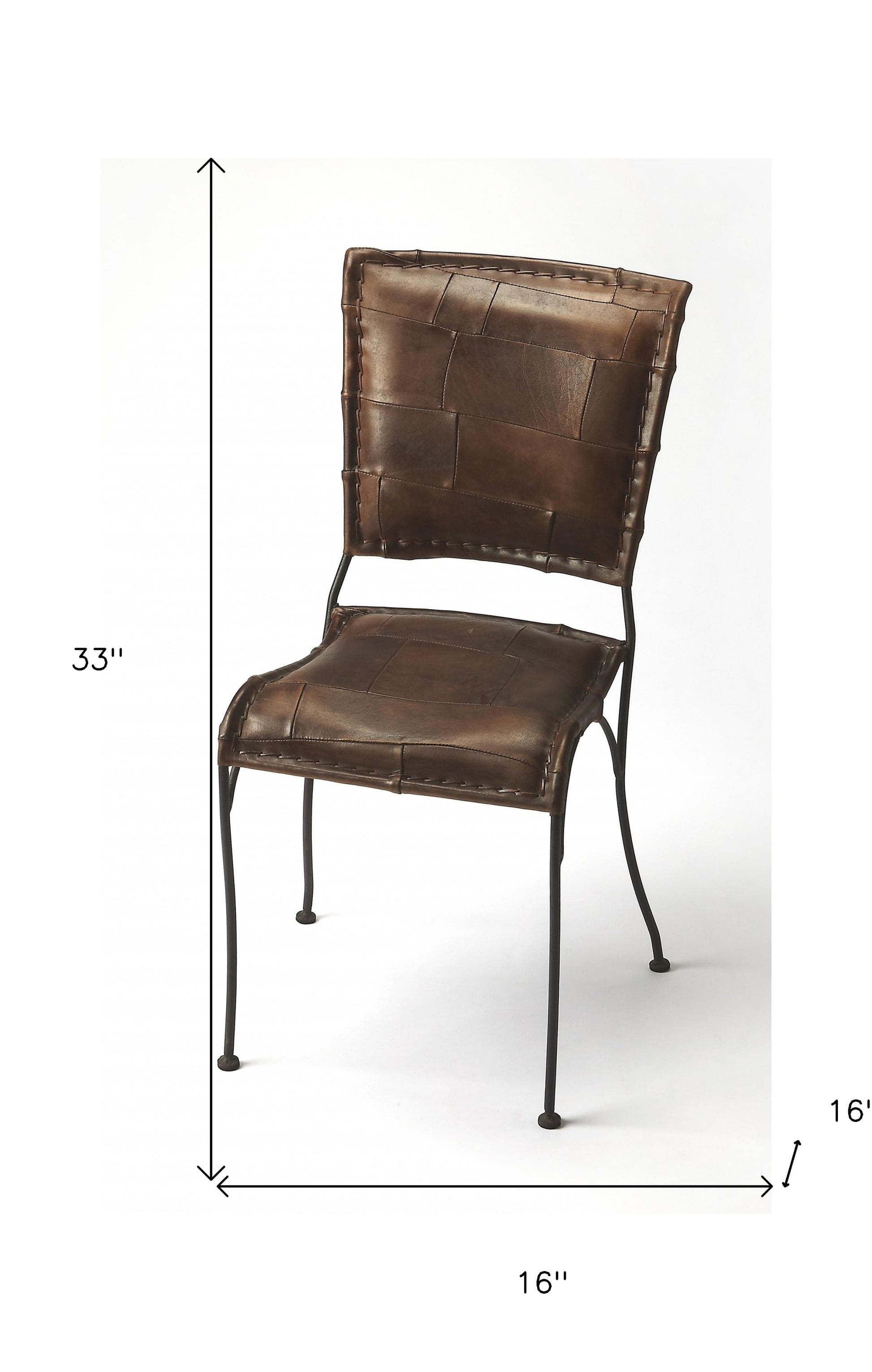 16" Brown Faux Leather Patchwork Side Chair-Accent Chairs-DECOROLALA