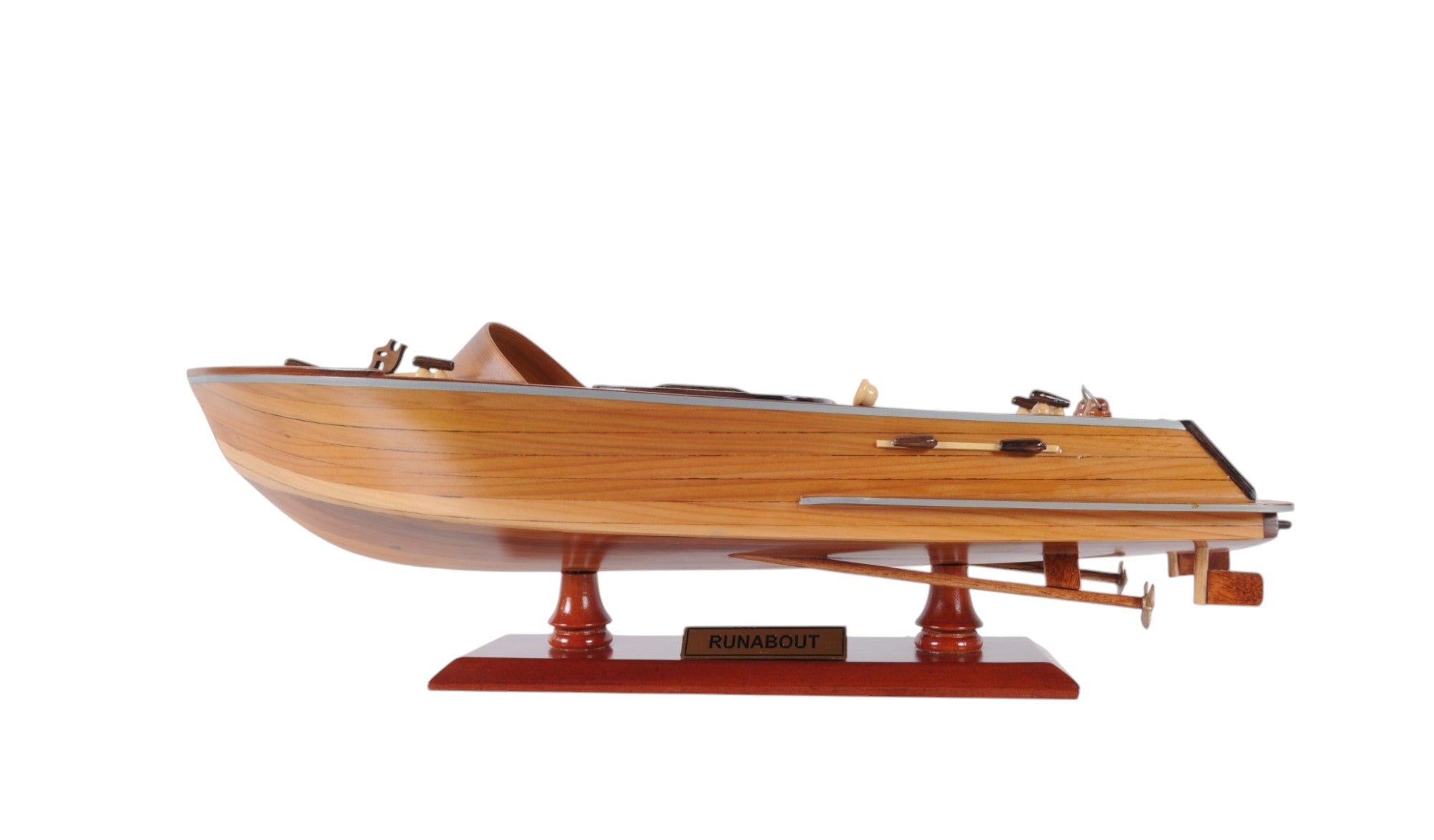 16" Brown Solid Wood Hand Painted Runabout Canoe Model Boat-Sculptures-DECOROLALA