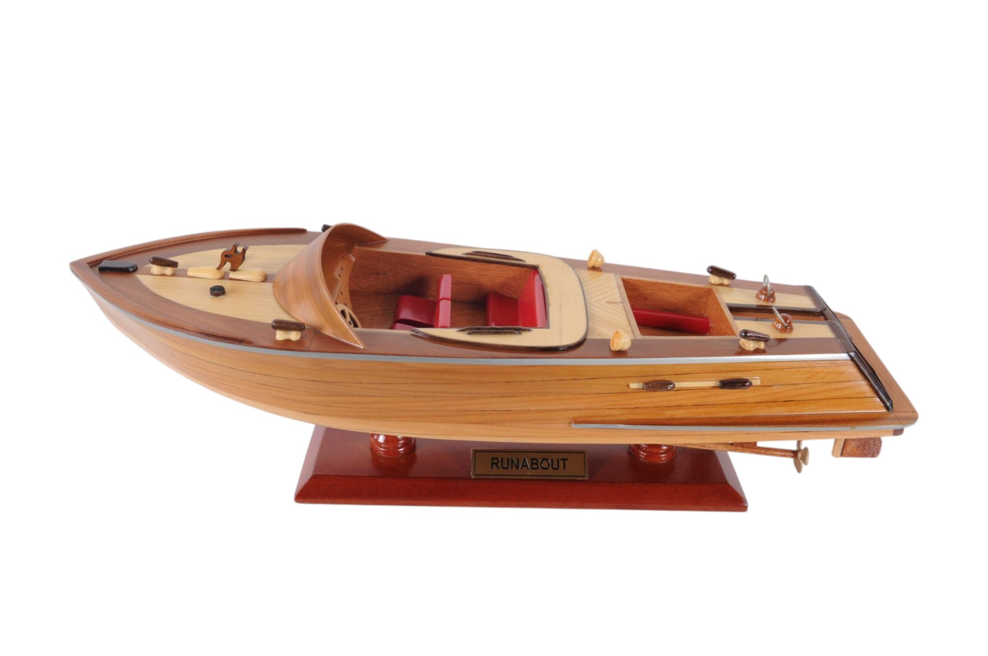 16" Brown Solid Wood Hand Painted Runabout Canoe Model Boat-Sculptures-DECOROLALA