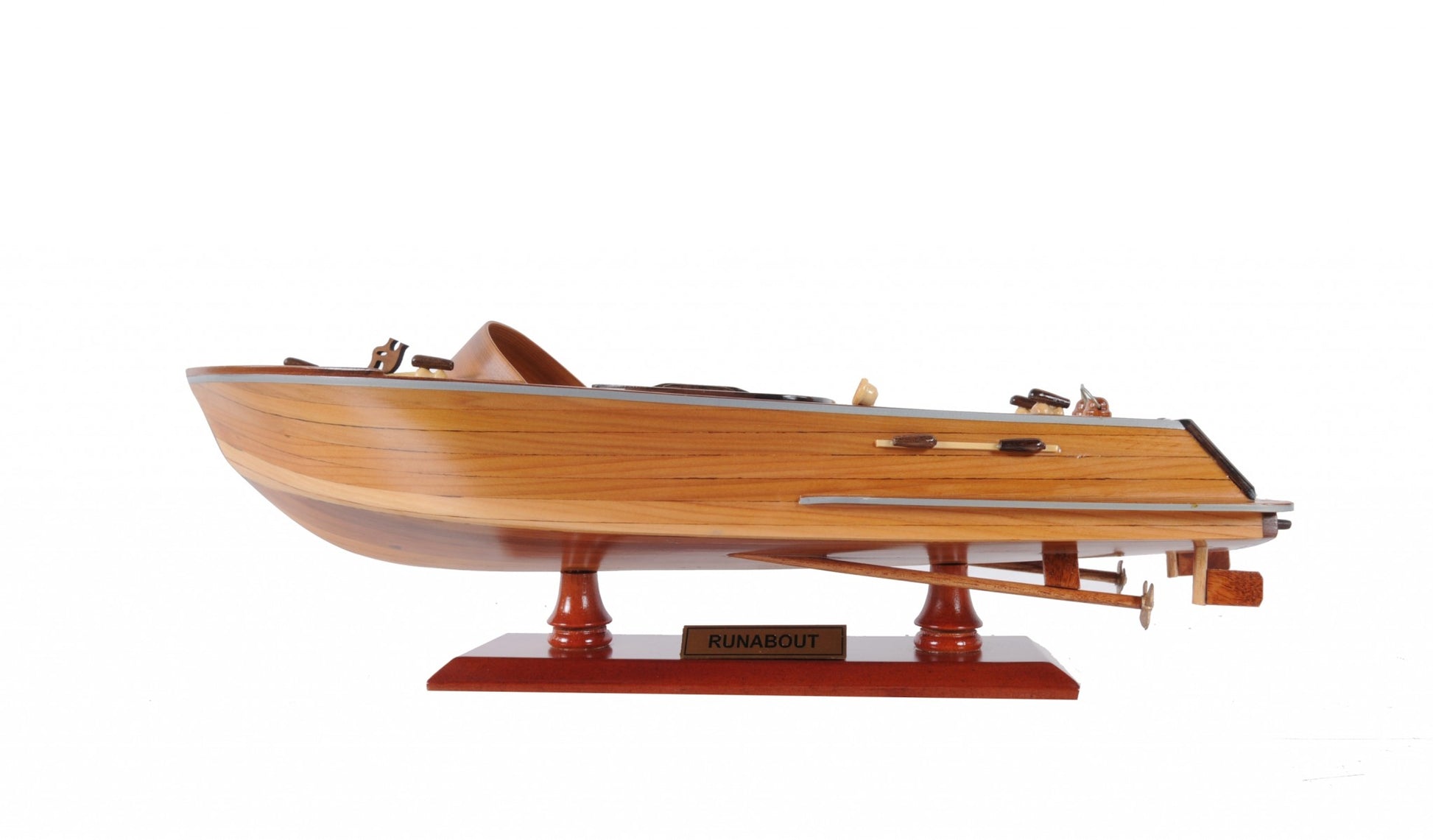 16" Brown Solid Wood Hand Painted Runabout Canoe Model Boat-Sculptures-DECOROLALA