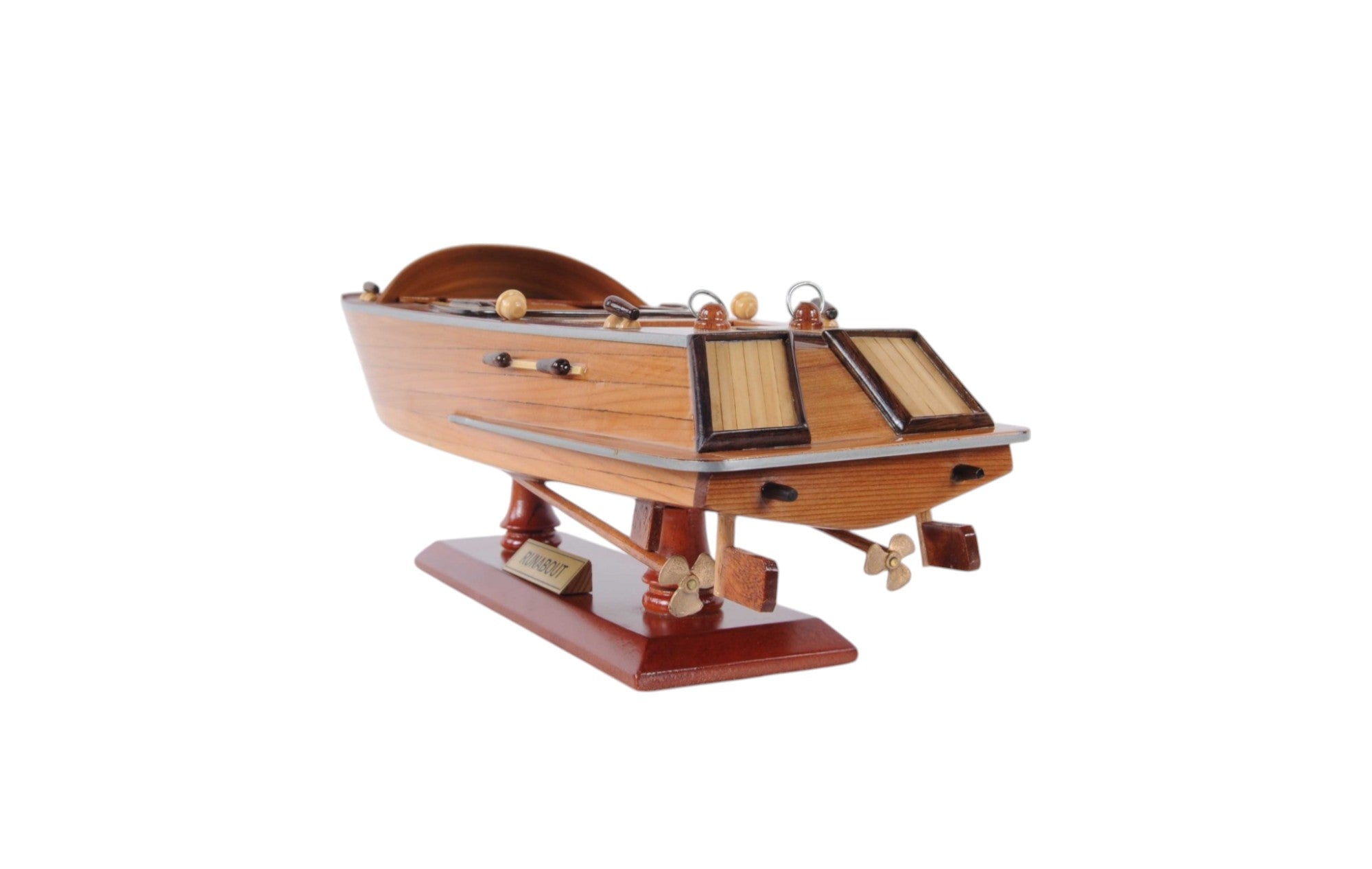 16" Brown Solid Wood Hand Painted Runabout Canoe Model Boat-Sculptures-DECOROLALA