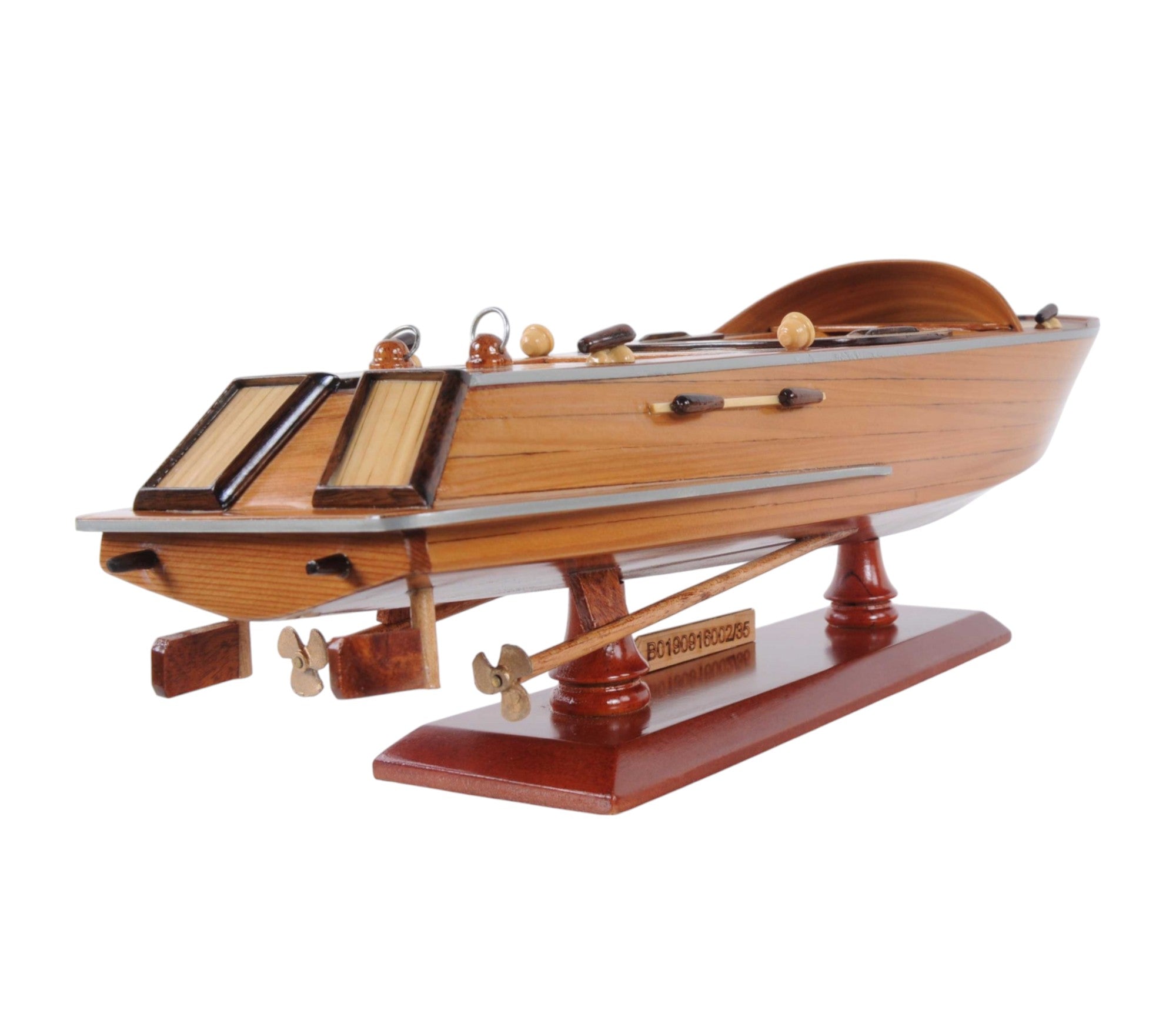16" Brown Solid Wood Hand Painted Runabout Canoe Model Boat-Sculptures-DECOROLALA